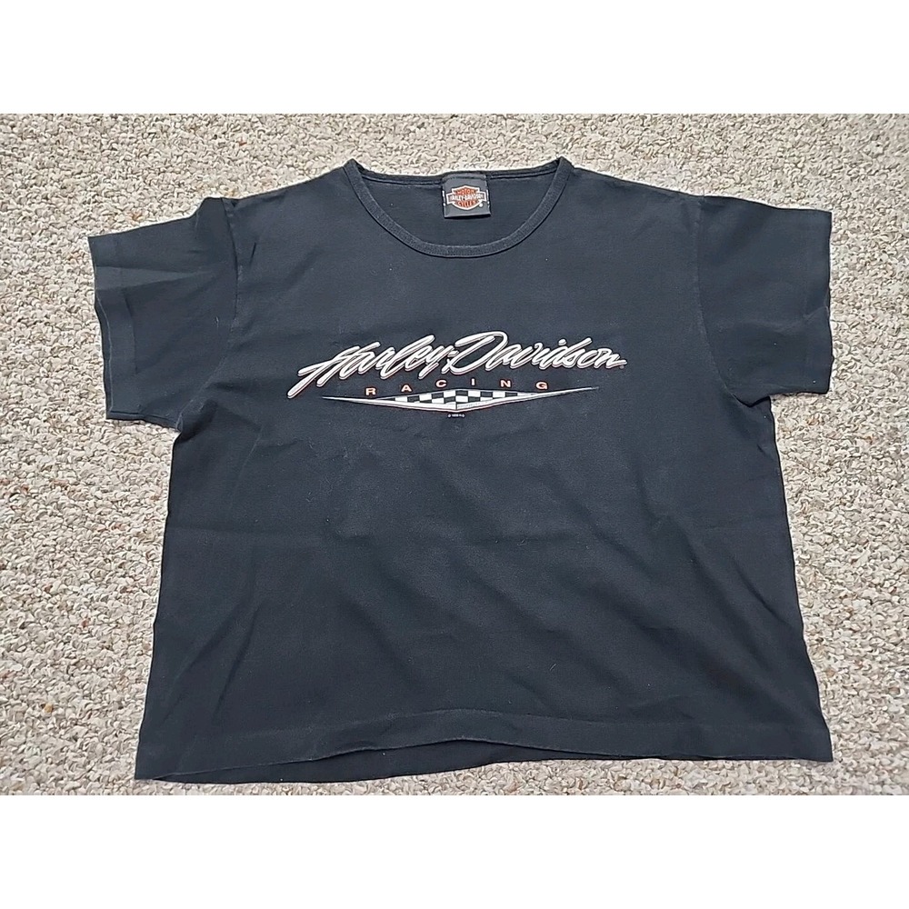 Vtg Harley Davidson Racing Womens Crop Top "Dick Farmer" Orlando Large 1998